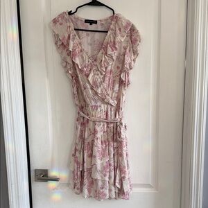 Elegant Pink Floral Ruffle Mini Dress